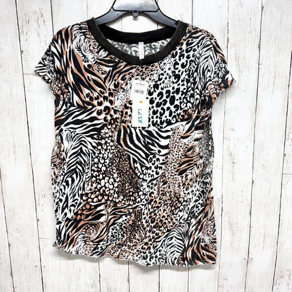 Free People Movement Top Women Size Medium Leopard Dreams Short Sleeve Tee NWT - Picture 1 of 5